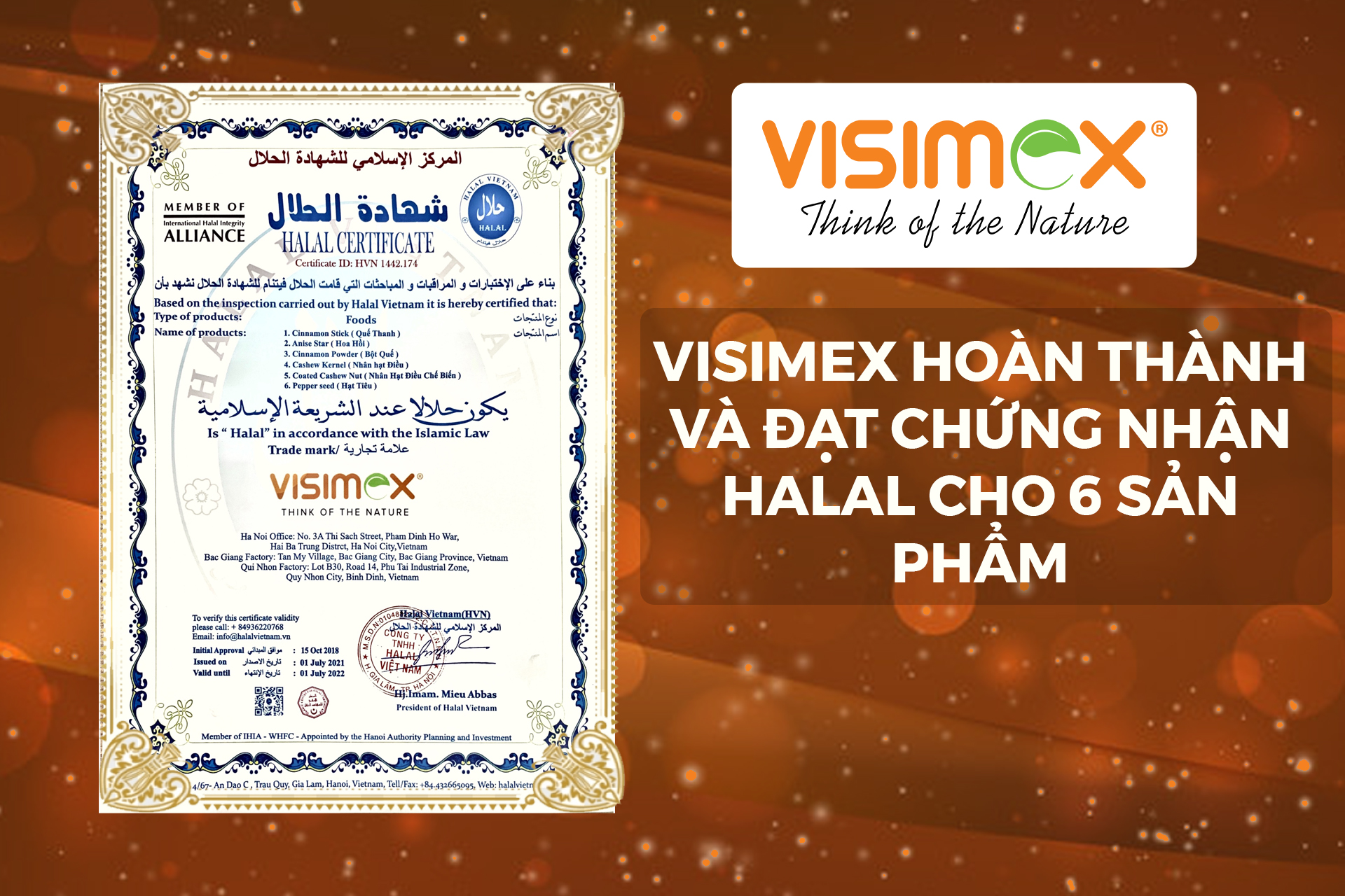 Visimex hoàn thành đánh giá và nhận chứng nhận Halal